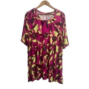 Logo Lori Goldstein Blouse Womens 3X Pink Floral Viscose Blend Stretch Pockets